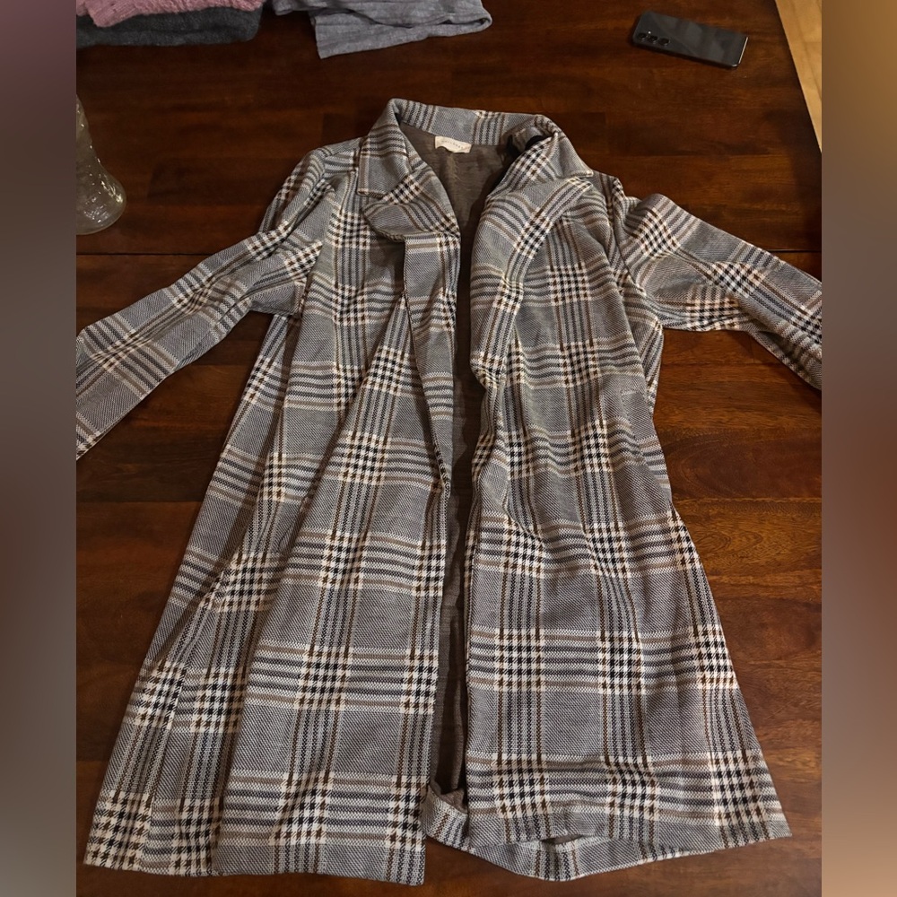 Gray Plaid Long Coat